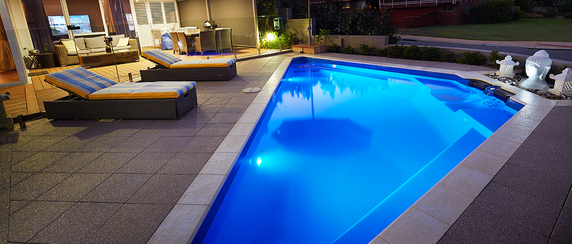 "Bermuda" Fibreglass Pool Design, pictured as backyard pool